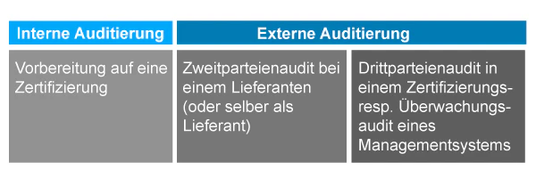 Schaubild, das die Grundzüge der internen und externen Auditierung darstellt