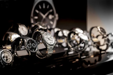 Watches in a shop window.
