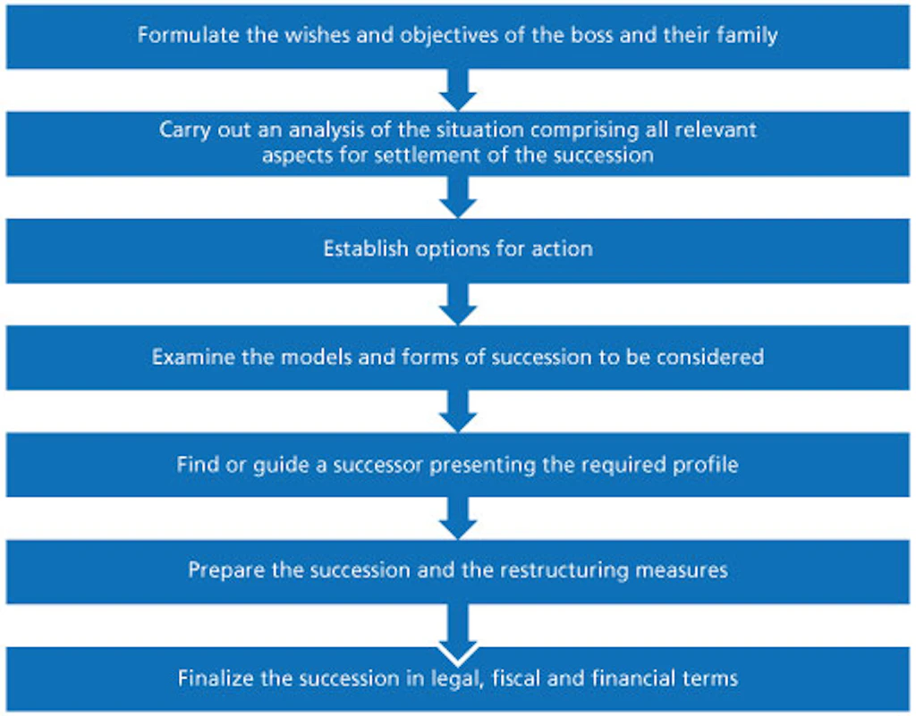 Graphic. Describes the different stages of successfully managing a business transfer