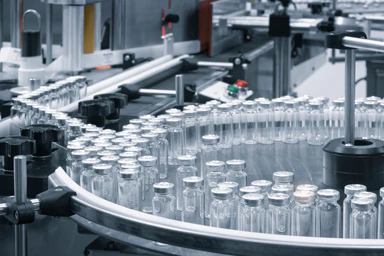 Vials in a production facility.