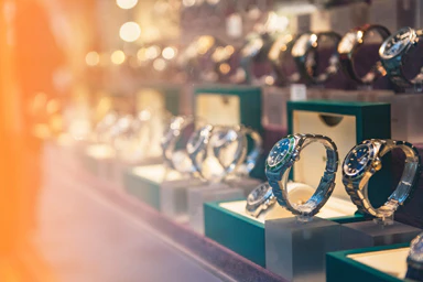 Watches in a shop window.