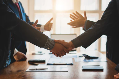Two people shaking hands.