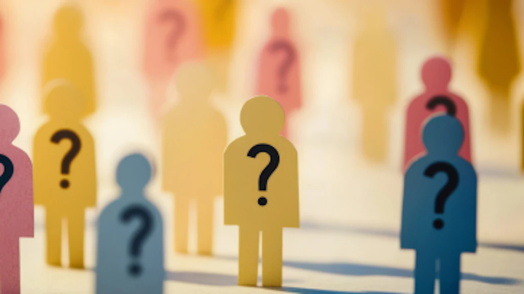 Colored figures standing with question marks on their stomachs.