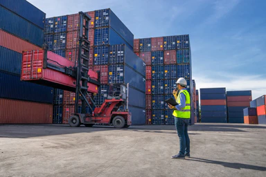 Containers in a port.