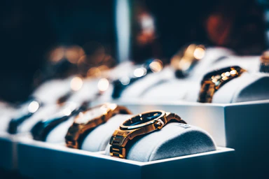 Watches displayed in a store.