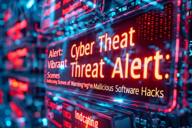 A screen displaying code with terms like Cyber Threat Alert.