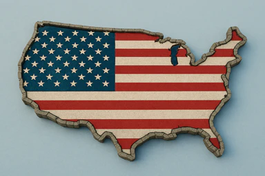 Drapeau américain stylisé en guise de carte. Le contour de la carte est un mur.