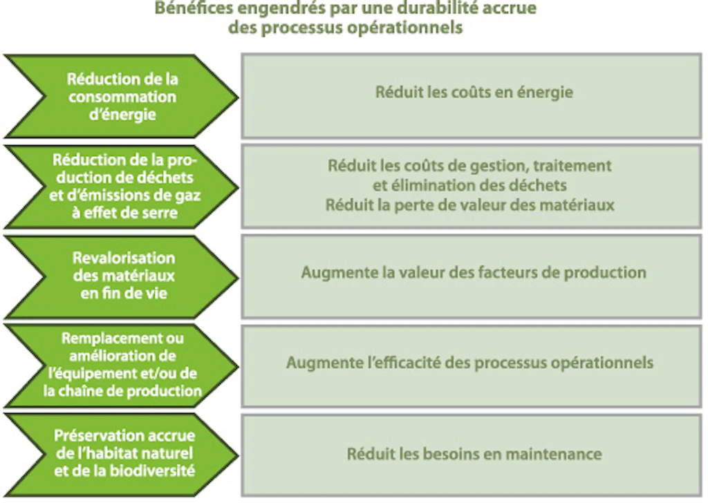 Schéma. Montre les bénéfices engendrés par une durabilité accrue des processus opérationnels d'une entreprise