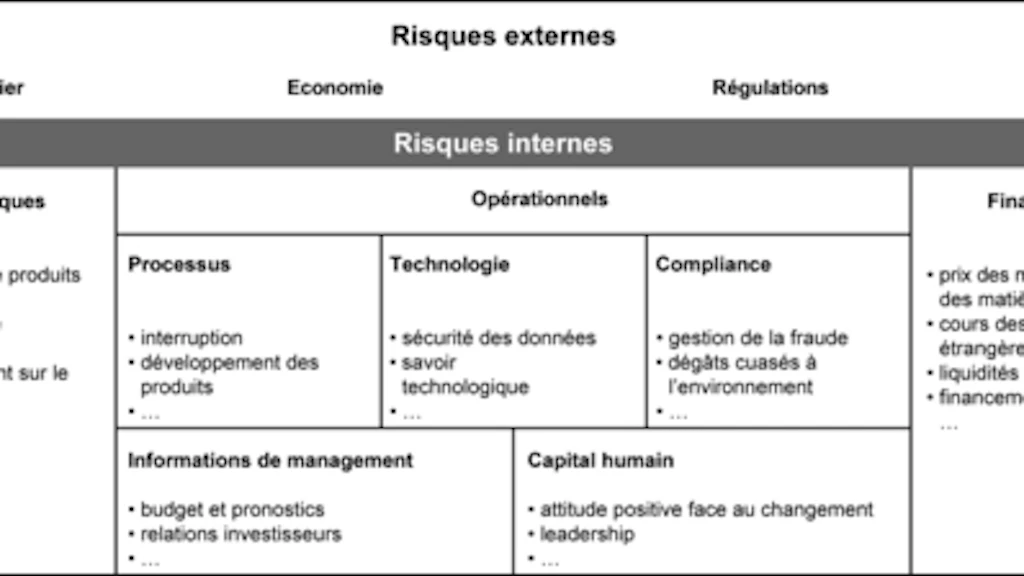 Schéma. Liste les risques internes et externes pouvant affecter une entreprise