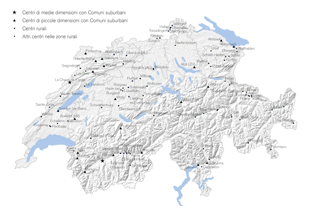 Schema: mappa della Svizzera con indicazione dei Comuni che beneficiano di agevolazioni fiscali da parte della Confederazione.